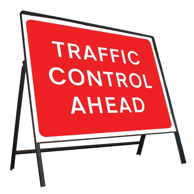 Traffic Control Ahead Riveted Metal Road Sign - 1050 x 750mm
