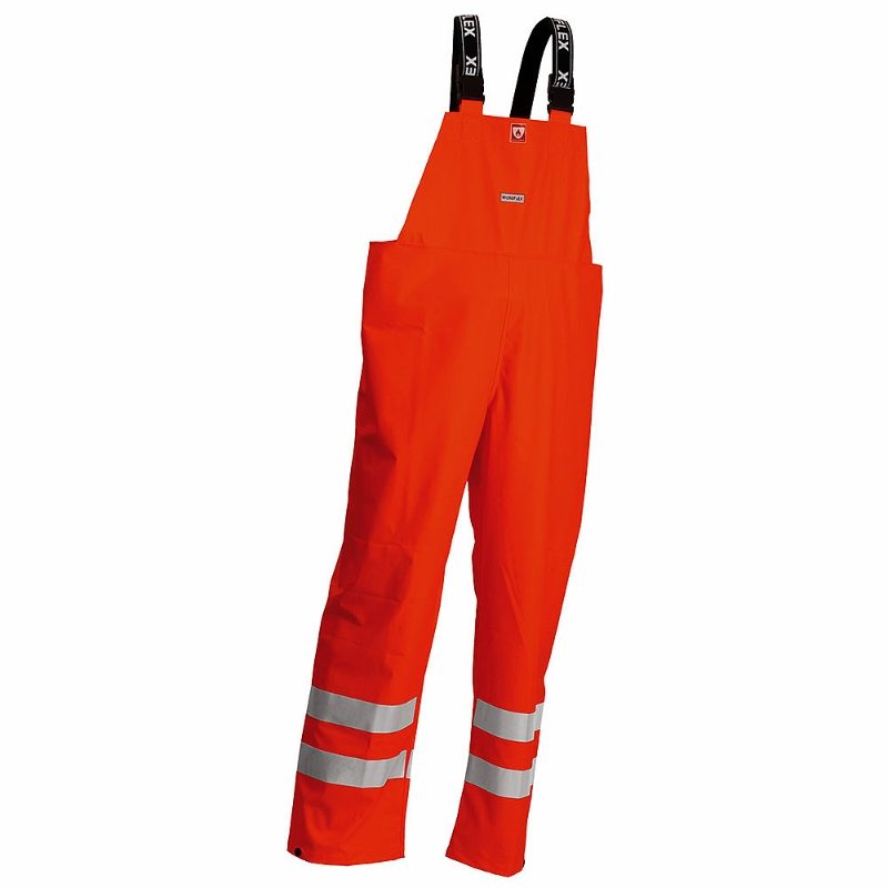 Lyngsoe Rainwear Flame Retardant Anti Static Waterproof Hi Vis Bib Trousers - Orange (Non-Rail)