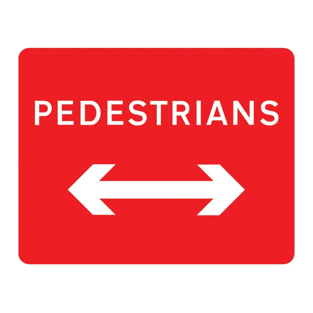 Pedestrians Left / Right Reversible Metal Road Sign Plate - 600 x 450mm