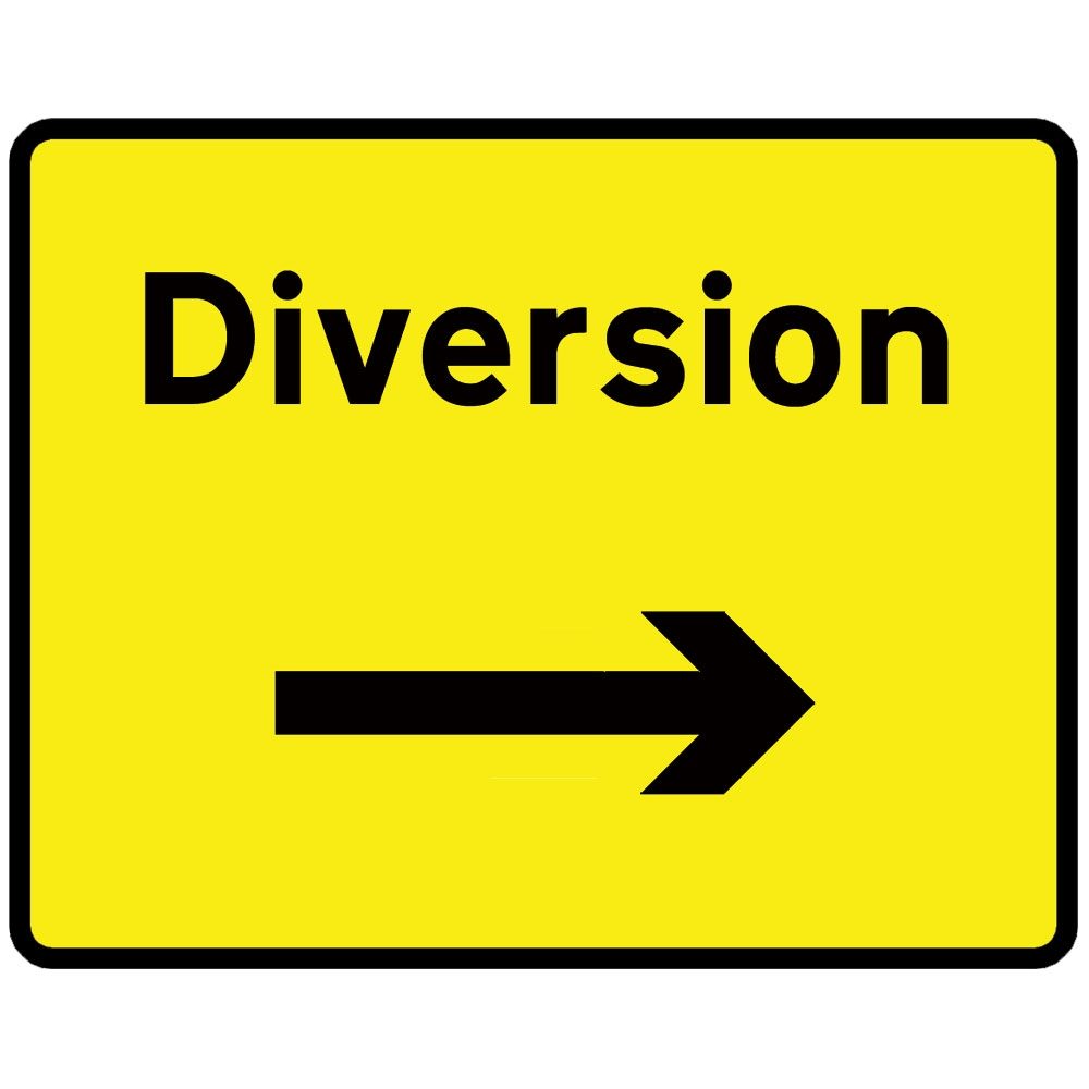 Diversion Right Metal Road Sign Plate - 1050 x 750mm