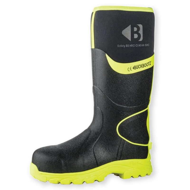 Buckbootz BBZ 8000 Neoprene Rubber Safety Wellingtons - Black / Yellow