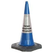 Blue Cone with Danger Overhead Structure White Sleeve - 750mm