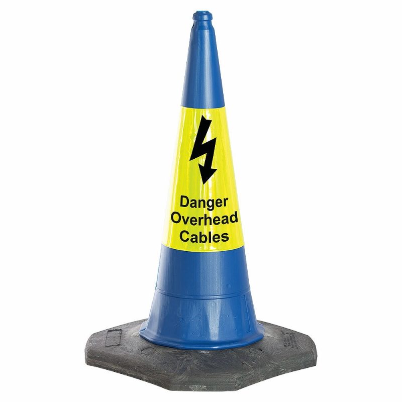 Blue Cone with Danger Overhead Cables Yellow Sleeve - 1m