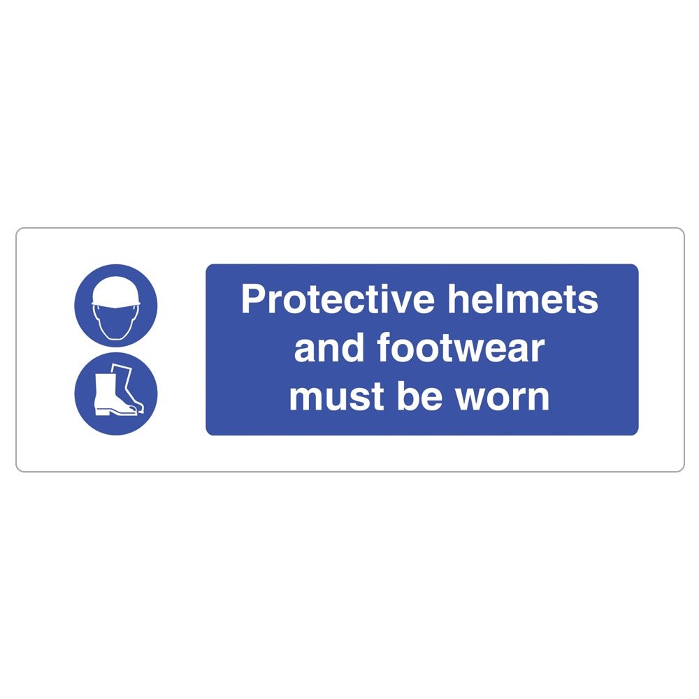 Protective Helmets and Footwear Must Be Worn Sign - 600 x 200 x 1mm