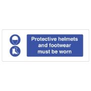 Protective Helmets and Footwear Must Be Worn Sign - 600 x 200 x 1mm