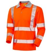 Leo Barricane Rail Hi-Vis Coolviz Plus Long Sleeve Orange Polo Shirt