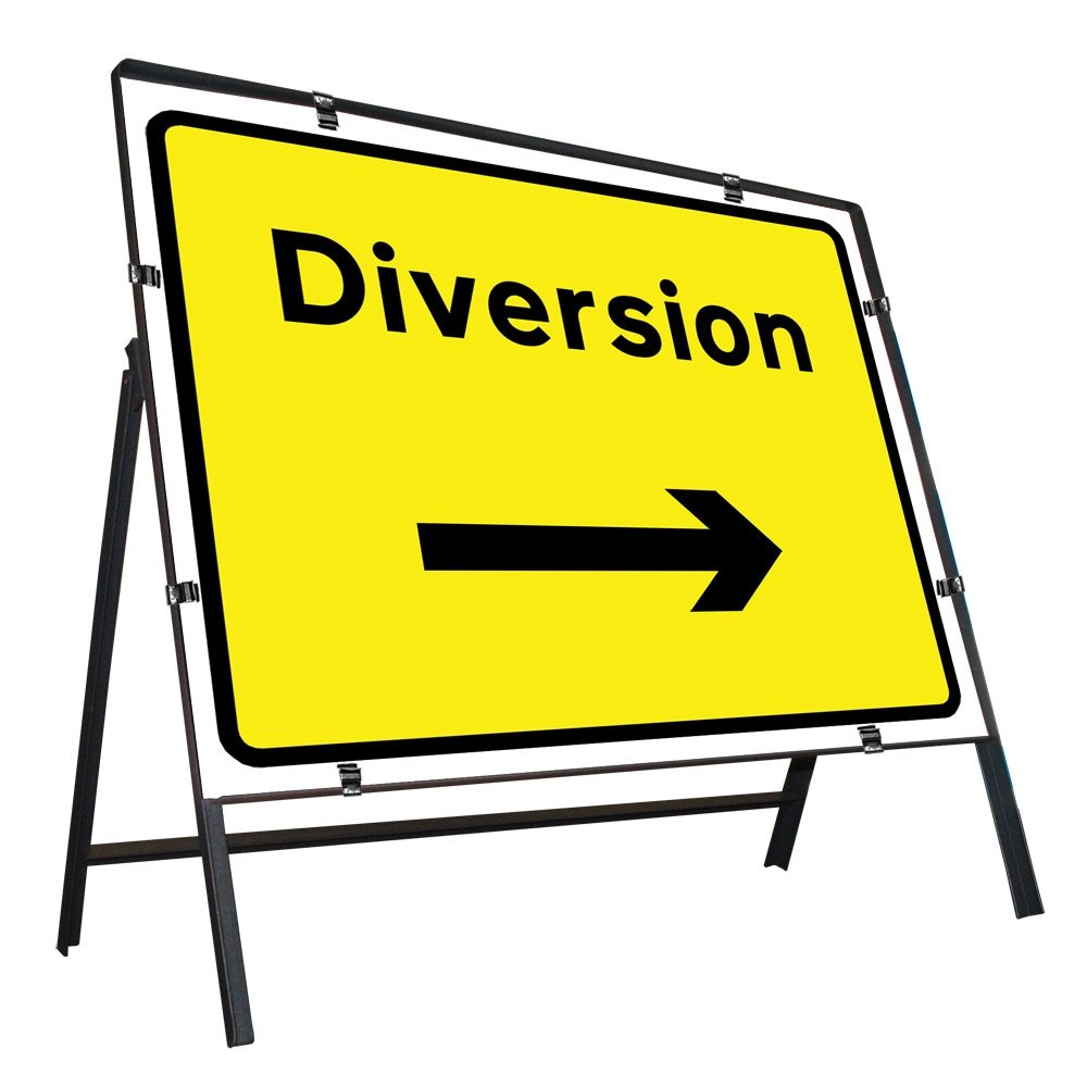Diversion Right Clipped Metal Road Sign - 1050 x 750mm