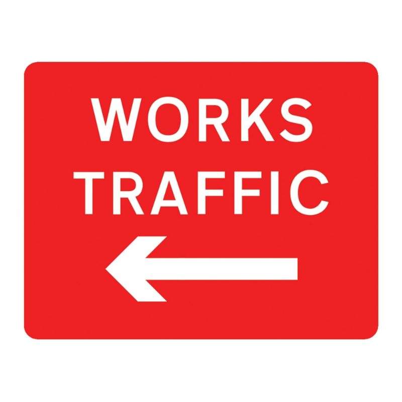Works Traffic Left Metal Road Sign Plate - 1050 x 750mm
