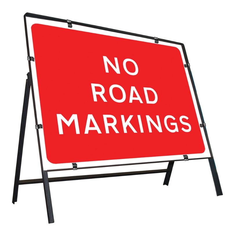 No Road Markings Clipped Metal Road Sign - 1050 x 750mm