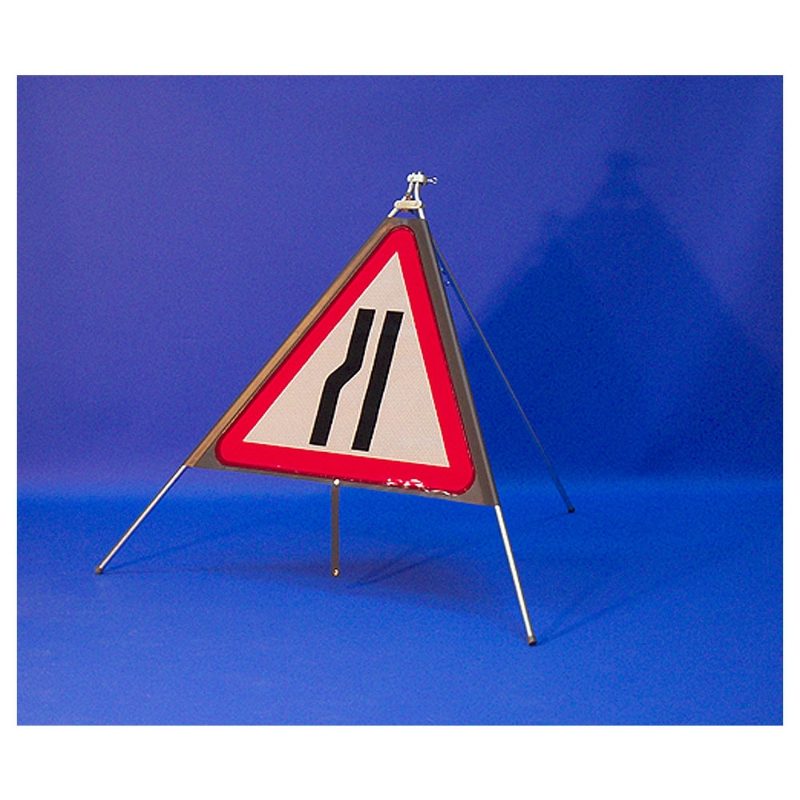 Classic Road Narrows Nearside Triangular Roll Up Road Sign - 750mm