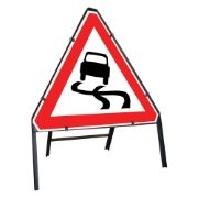 Slippery Road Clipped Triangular Metal Road Sign - 750mm
