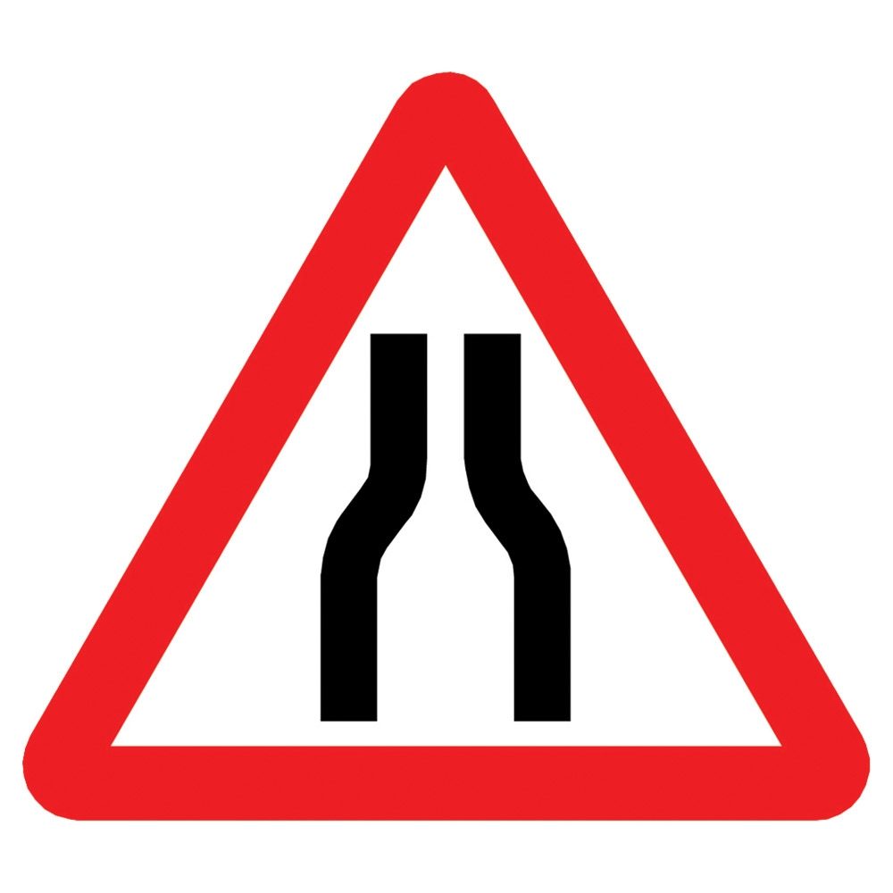 'Road Narrows Both Sides' Triangular Metal Road Sign Plate - 900mm