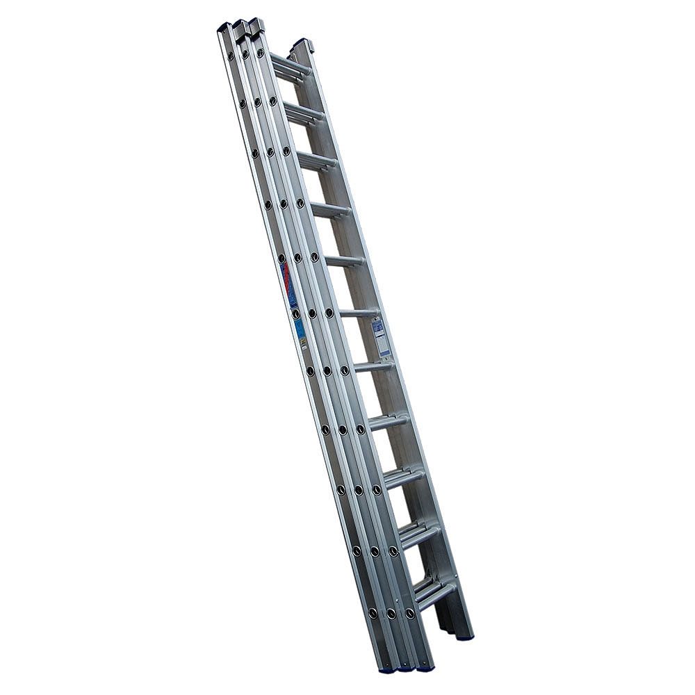 Heavy Duty D Rung Triple Section Extension Aluminium Ladder - 7.41m - 11 Rung
