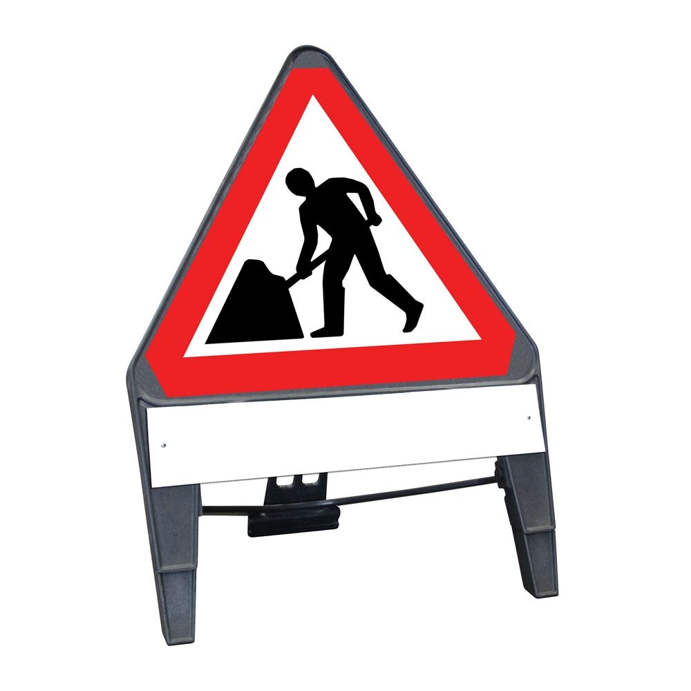 CuStack Men at Work Roadworks Triangular Sign with Supplement Plate - 750mm