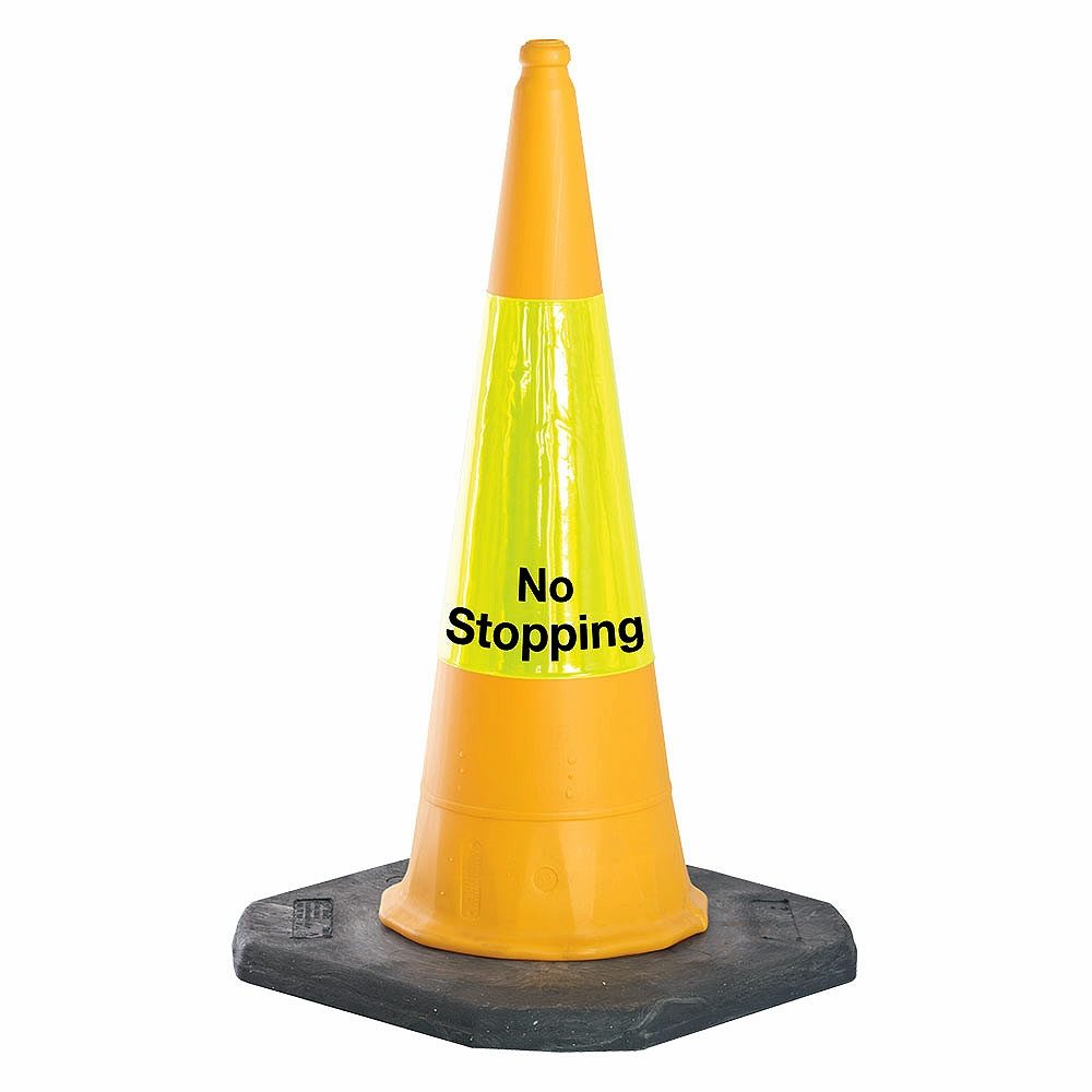 Yellow Traffic Cone - 1m - Yellow Sleeve - No Stopping