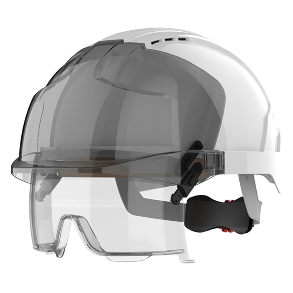 JSP EVO VISTAlens Vented Safety Helmet with Integrated Eyewear - White Helmet / Smoke Lens