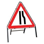 Road Narrows Offside Clipped Triangular Metal Road Sign - 750mm