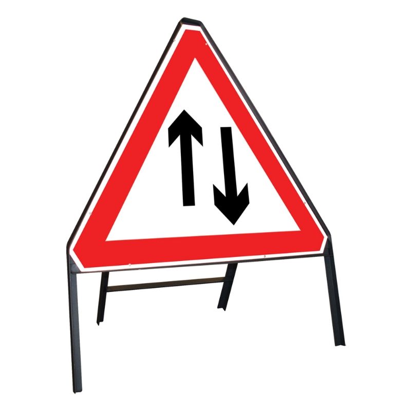 Two Way Traffic Riveted Triangular Metal Road Sign - 600mm