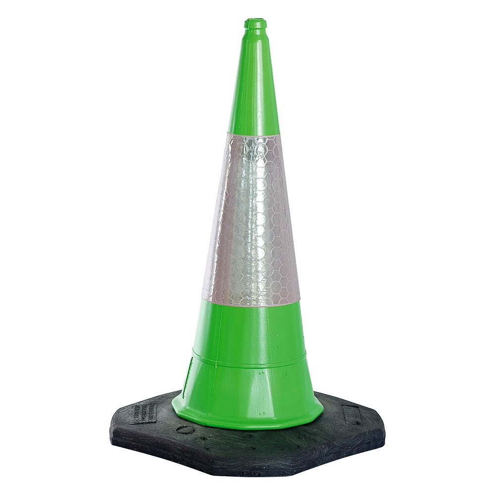 Green Traffic Cone - 1m - White Sleeve - Blank (No Legend)