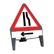 CuStack Road Narrows Offside Triangular Sign with Arrow Left Supplement Plate - 750mm