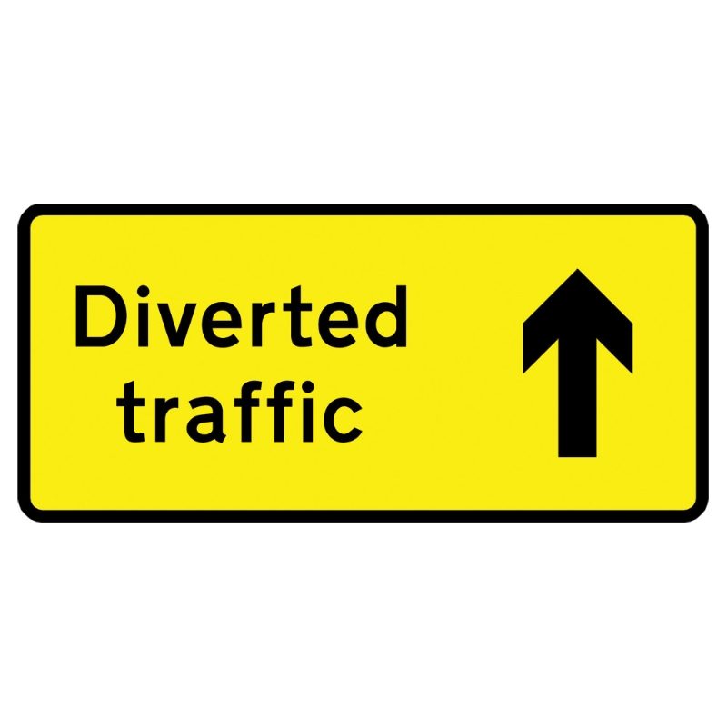 Diverted Traffic Ahead Metal Road Sign Plate - 1050 x 450mm