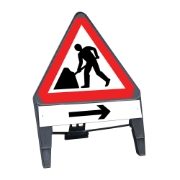 CuStack Men at Work Roadworks Triangular Sign with Arrow Right Supplement Plate - 750mm