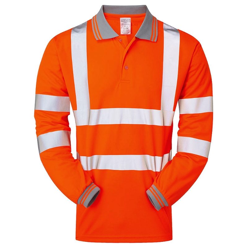 Pulsarail Rail Hi Vis Long Sleeve Orange Polo Shirt
