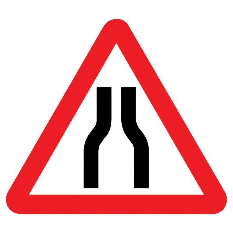 Road Narrows Both Sides Triangular Metal Road Sign Plate - 750mm