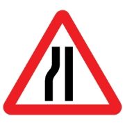 Road Narrows Nearside Triangular Metal Road Sign Plate - 750mm