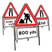 Riveted Triangular Metal Road Signs with Supplement Plates - 900mm