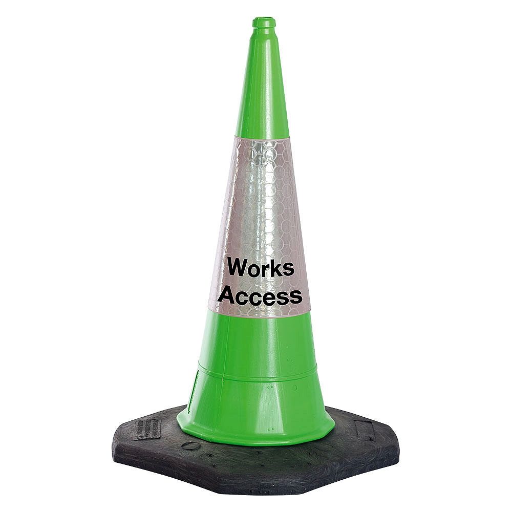 Green Traffic Cone - 1m - White Sleeve - Works Access