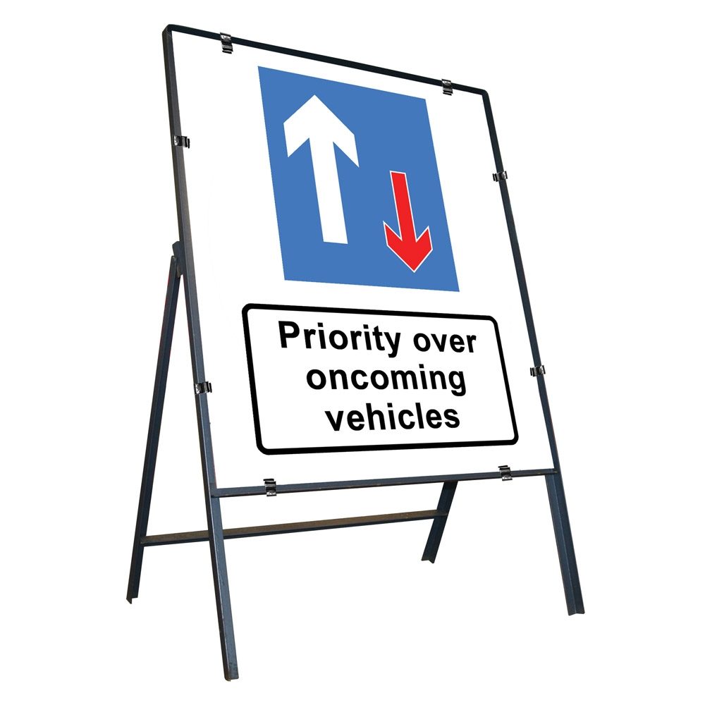 Priority Over Oncoming Vehicles Clipped Metal Road Sign - 800 x 900mm