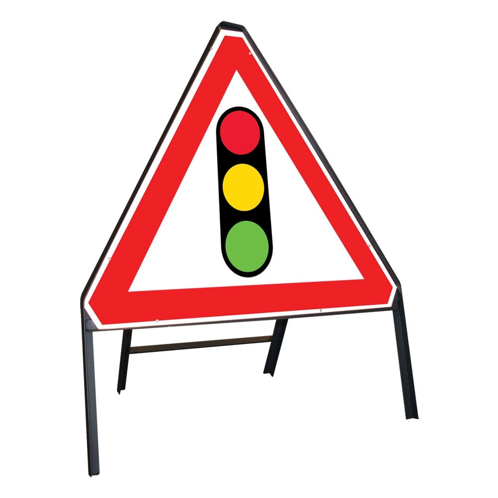 Traffic Signals Riveted Triangular Metal Road Sign - 750mm