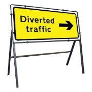 Diverted Traffic Right Clipped Metal Road Sign - 1050 x 450mm