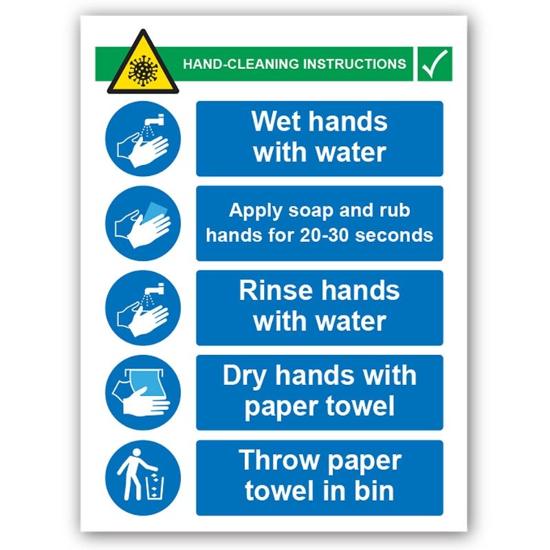Hand Cleaning Instructions PVC Sign - 450mm x 600mm x 1mm