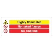 Highly Flammable, No Naked Flames, No Smoking Sign - 600 x 200 x 1mm