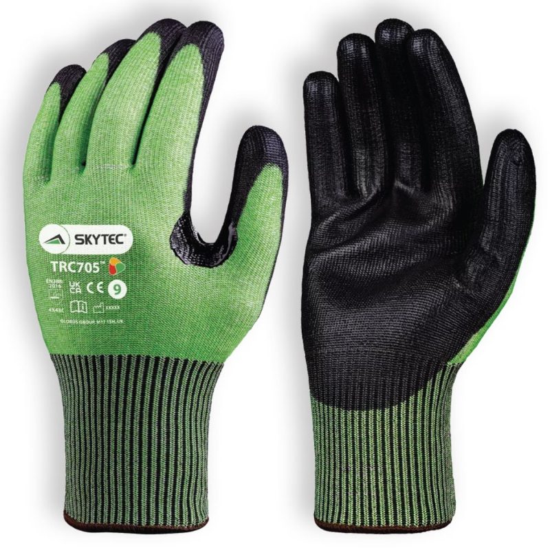 Skytec TRC705 Tricolore PU Green Safety Gloves - Cut Level E