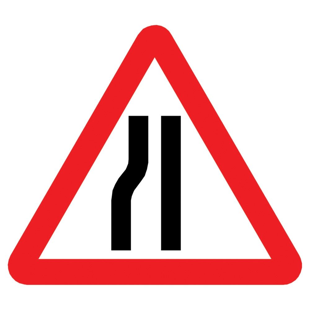 Road Narrows Nearside Triangular Metal Road Sign Plate - 900mm