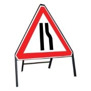 Road Narrows Offside Riveted Triangular Metal Road Sign - 750mm