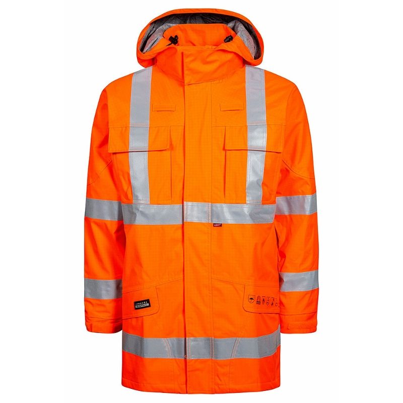 Rail Flame Retardant Anti Static Waterproof Breathable Arc Hi Vis Orange Parka Jacket