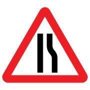 Road Narrows Offside Triangular Metal Road Sign Plate - 1200mm