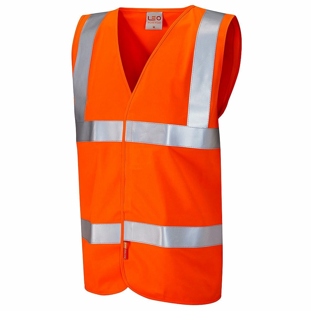 Leo Milford Flame Retardant Hi Vis Class 2 LFS Waistcoat - Orange (Non-Rail)