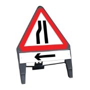 CuStack Road Narrows Nearside Triangular Sign with Arrow Left Supplement Plate - 750mm