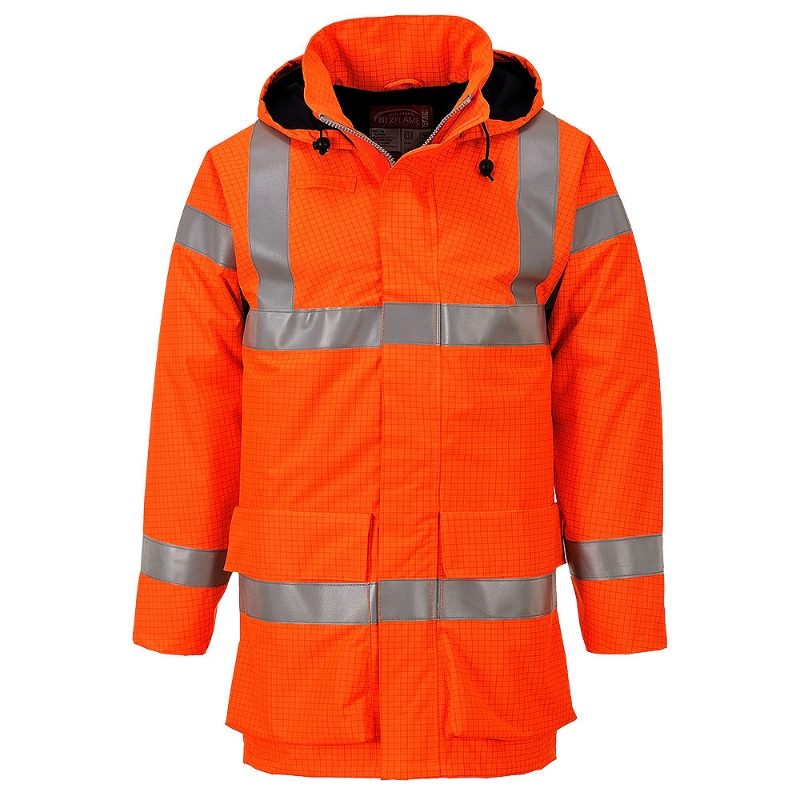 Multi Lite Rail Flame Retardant Anti Static Waterproof Breathable Hi Vis Orange Jacket