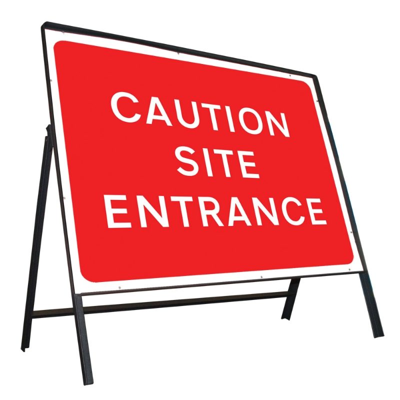 Caution Site Entrance Riveted Metal Road Sign - 1050 x 750mm