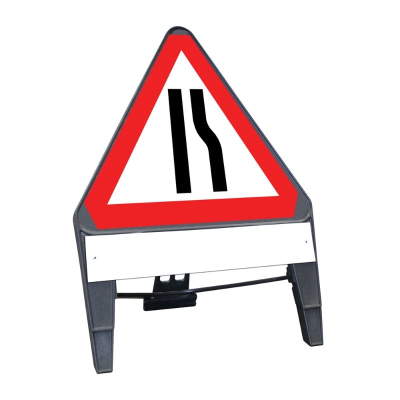 CuStack Road Narrows Offside Triangular Sign with Supplement Plate - 750mm