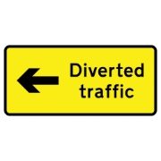 Diverted Traffic Left Metal Road Sign Plate - 1050 x 450mm