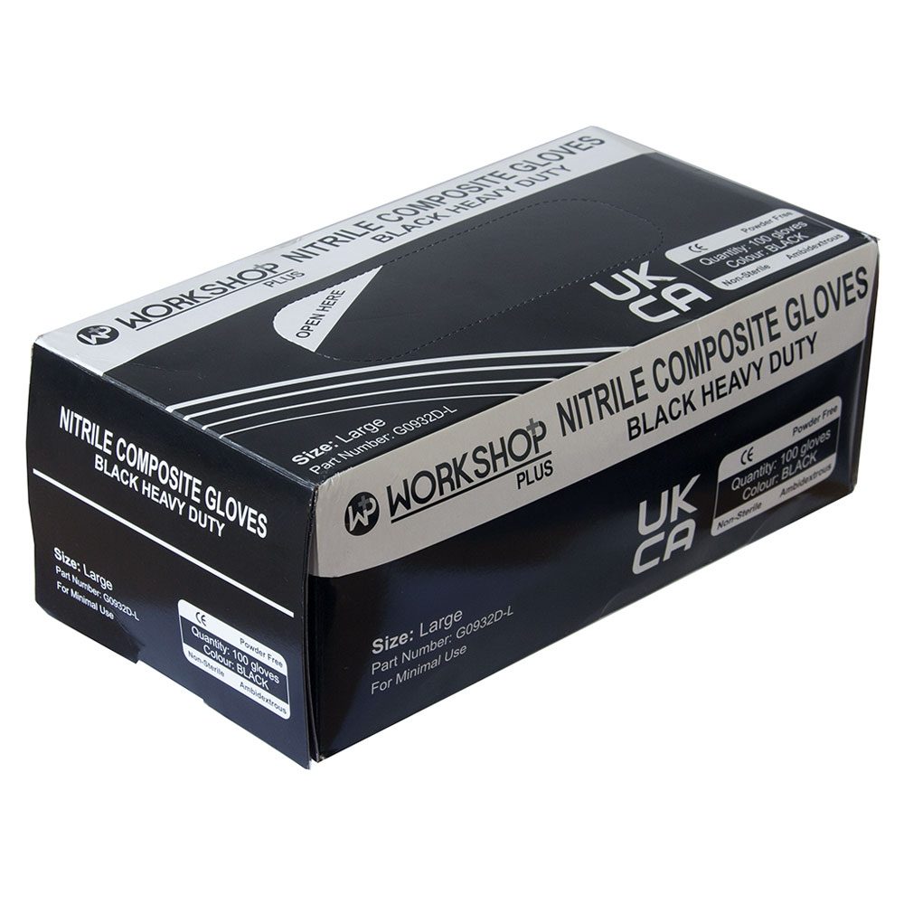 Heavy Duty Nitrile Composite Black Gloves - Box of 100