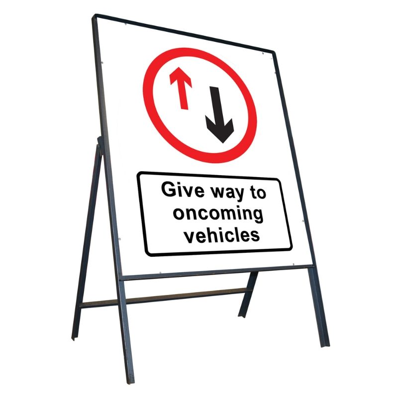 Give Way To Oncoming Vehicles Riveted Metal Road Sign - 800 x 900mm