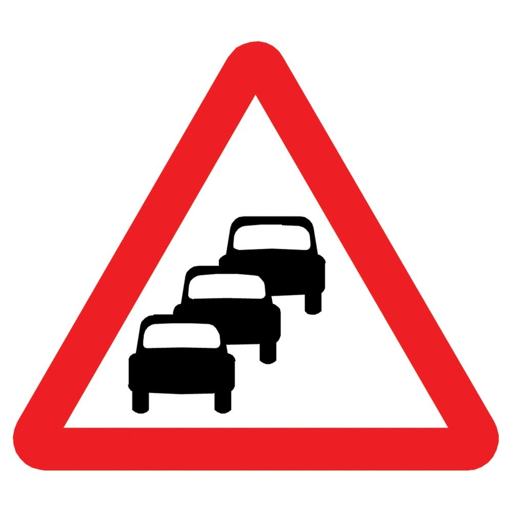 Queues Likely Triangular Metal Road Sign Plate - 600mm